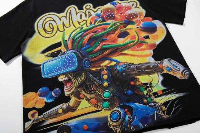 Colored Dreadlock Alien Creature Rhinestone Print Washed Tee 29060776