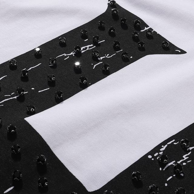 Basic Minimalist Logo Rhinestone Print Tee 4 colors 28751255