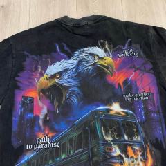 Lightning Eagle Train Rhinestone Print Washed Tee 29064548
