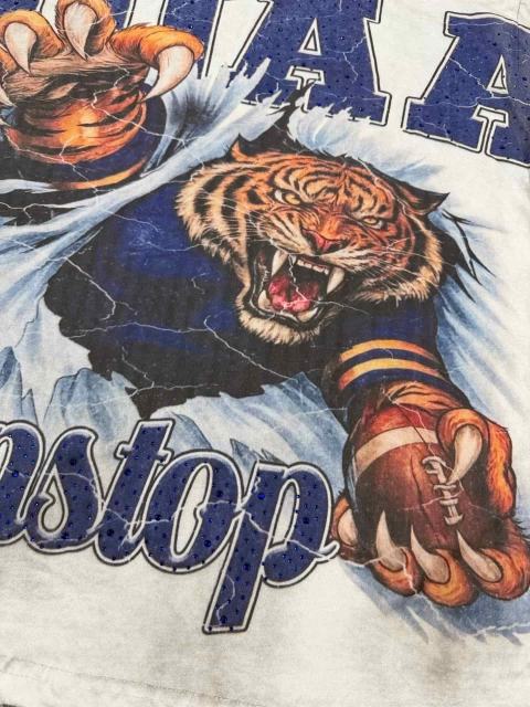 Football Tiger Rhinestone Print Washed Tee 29053840