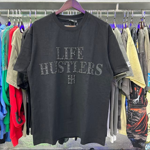 Basic Minimalist Logo Rhinestone Print Tee 4 colors 28751255