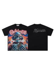 Hip Hop Skull DJ Rhinestone Print Washed Tee 29060783