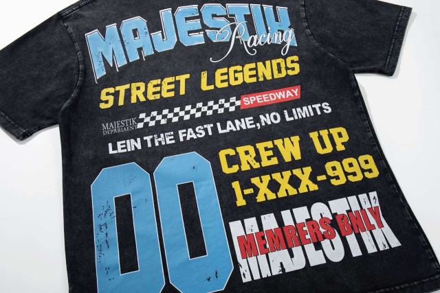 Street Legend Motorcycle Rhinestone Print Washed Tee 29060724