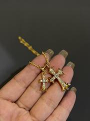 CH Full Clear Diamond Dual Size Double Cross Twist Chain Necklace