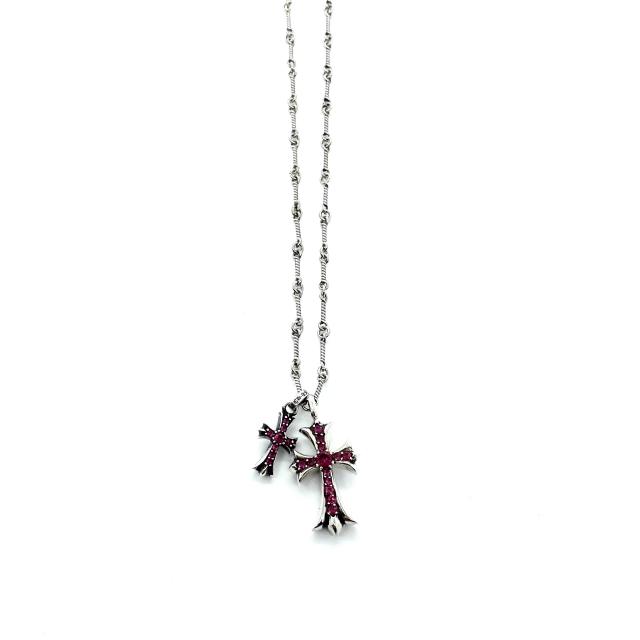 CH Pink Ruby Double Cross Twist Chain Necklace