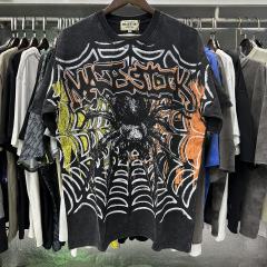 Giant Spider Web Hotfix Rhinestone Print Washed Tee 28874477