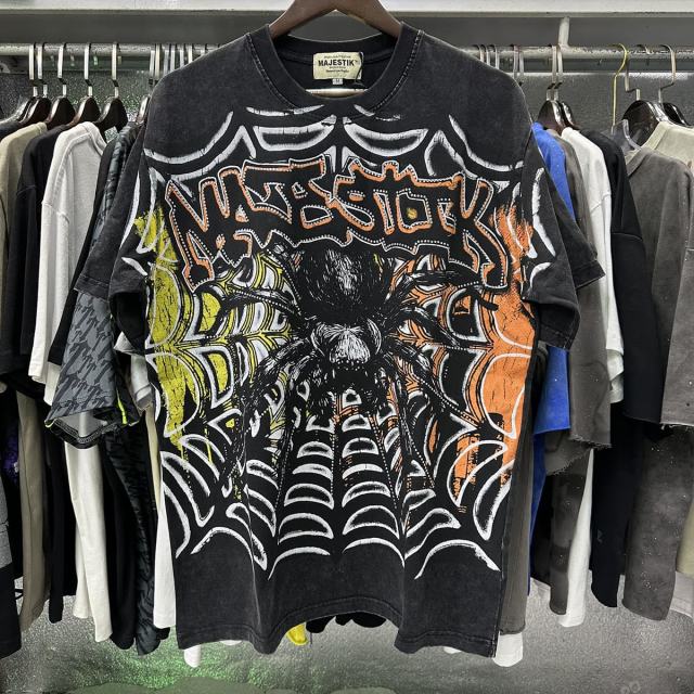 Giant Spider Web Hotfix Rhinestone Print Washed Tee 28874477