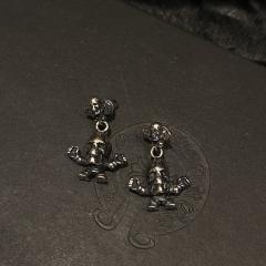 CH Solid 925 Silver Foti Skull Doll Crossbones Dangle Earrings Pair