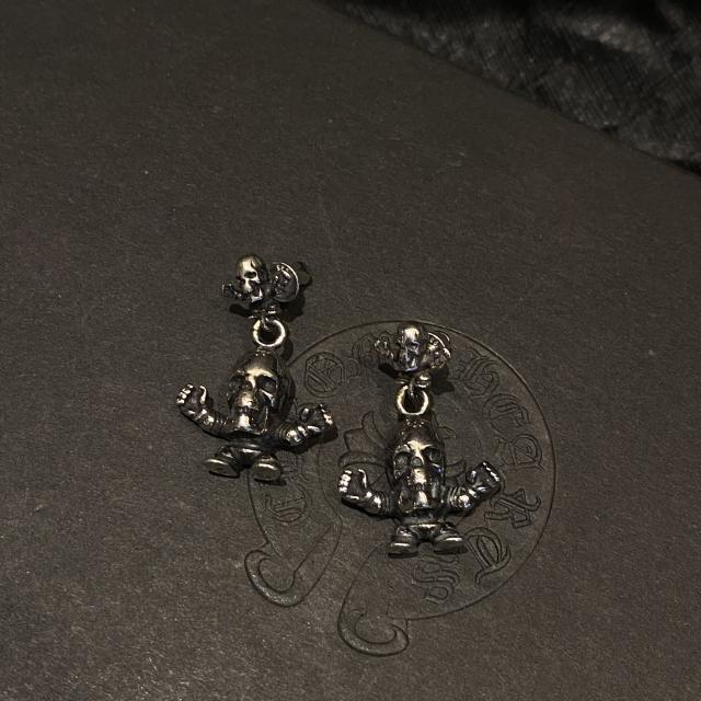 CH Solid 925 Silver Foti Skull Doll Crossbones Dangle Earrings Pair