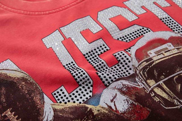 Bears Football Slogan Rhinestone Print Washed Tee 29060772