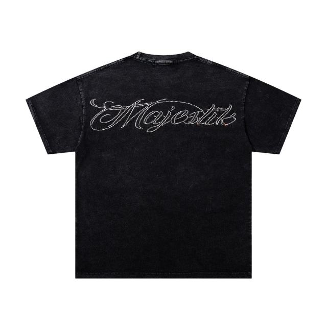 Retro Motorcycle Event Rhinestone Print Washed Tee 2 colors 29060730