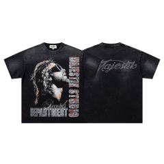Sunglasses Hip Hop Jesus Rhinestone Print Washed Tee 29060733