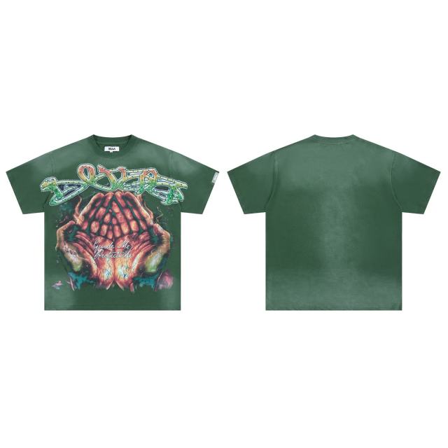 Flame Halo Praying Hands Print Washed Tee 29053837