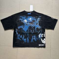 Dark High-Street Rebellious Rhinestone Print Washed Tee 11 colors 29077647