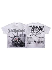 Statue Of Liberty Skull Rhinestone Print Washed Tee 29060727