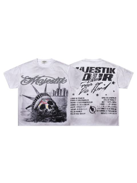 Statue Of Liberty Skull Rhinestone Print Washed Tee 29060727