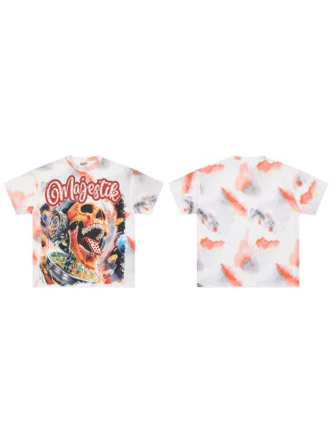 Tie-dye Space Skull Rhinestone Print Washed Tee 29064550