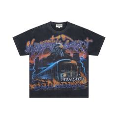 Lightning Eagle Train Rhinestone Print Washed Tee 29064548