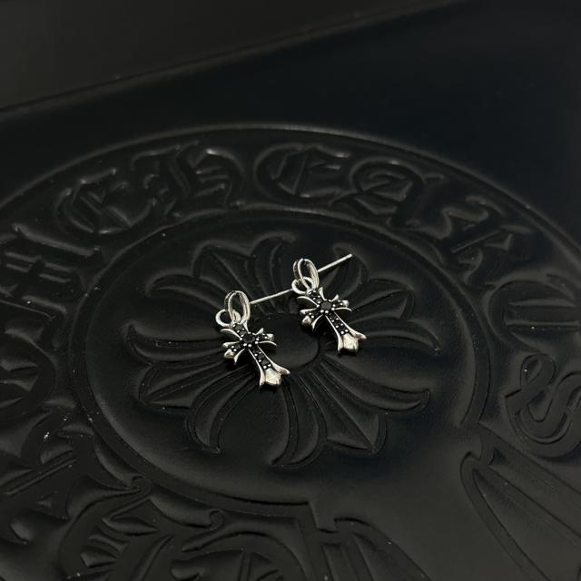 CH Black Onyx Cross Dangle Stud Earrings Pair