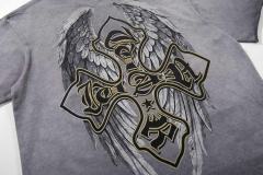Collage Eagle Dark Cross Rhinestone Print Washed Tee 29060735