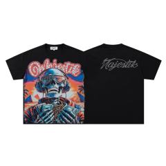 Hip Hop Skull DJ Rhinestone Print Washed Tee 29060783