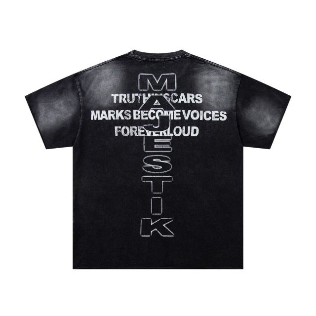 Religious Text Collage Slogan Rhinestone Print Washed Tee 29060739