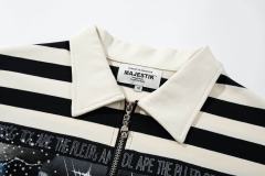 Skull Striped Rhinestone Print Zipper Polo Tee 29065103