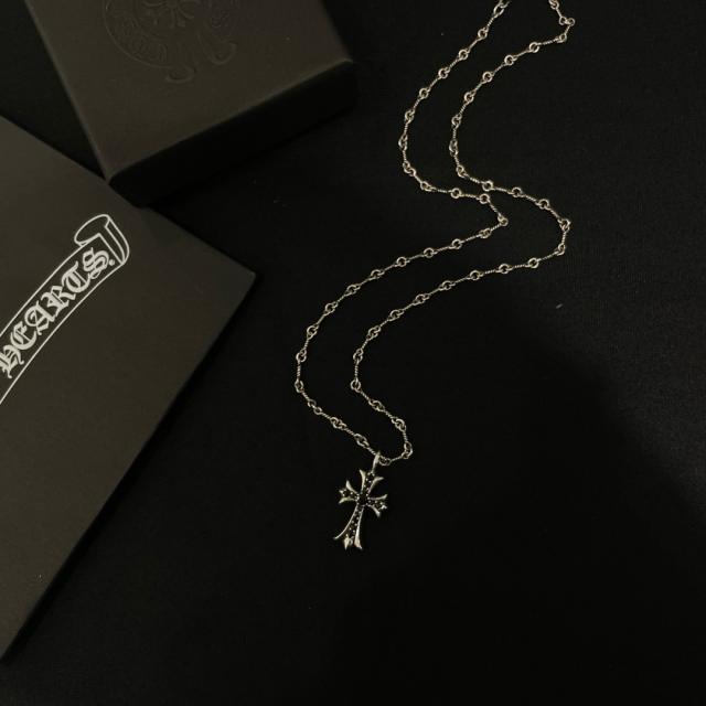CH Pin Dog Tag Double Cross Multi Charms Necklace