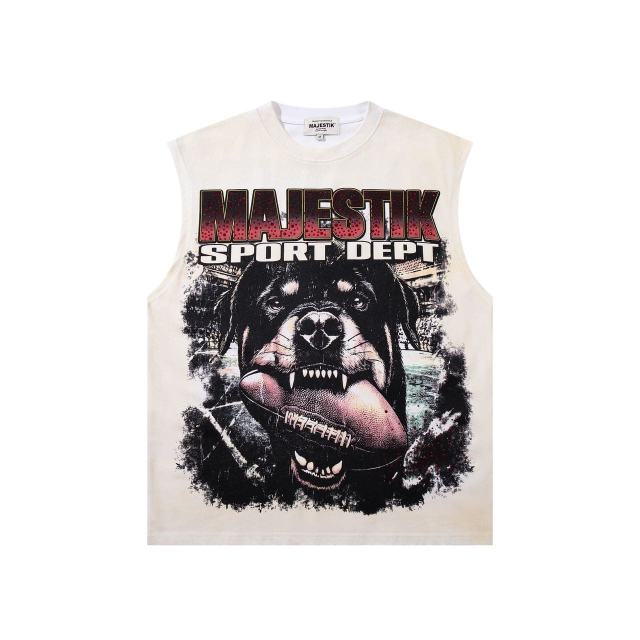 Rottweiler Rugby Rhinestone Print Washed Sleeveless Tee 29065104