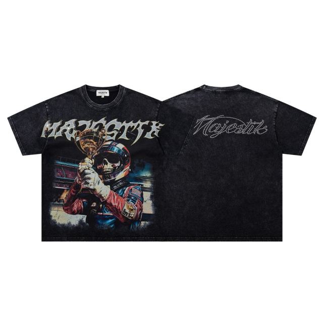 Racing Skull Champion Trophy Rhinestone Print Washed Tee 29065100