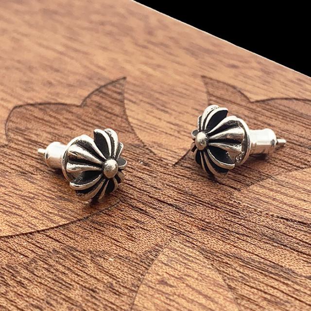 CH Solid 925 Silver Cross Flower Stud Earrings Pair