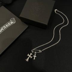 CH Pin Dog Tag Double Cross Multi Charms Necklace