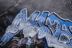 City Night View Graffiti Art Rhinestone Print Washed Tee 29060728