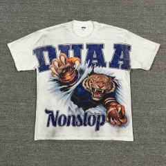 Football Tiger Rhinestone Print Washed Tee 29053840