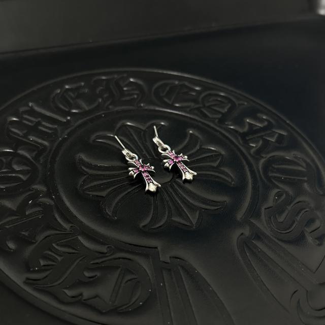 CH Full Paved White Crystal Cross Dangle Stud Earrings Pair