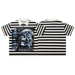 Skull Striped Rhinestone Print Zipper Polo Tee 29065103