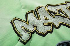 Football Player And Black Dog Rhinestone Print Washed Tee 29060786