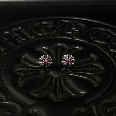 CH Cross Flower Pink Ruby Stud Earrings