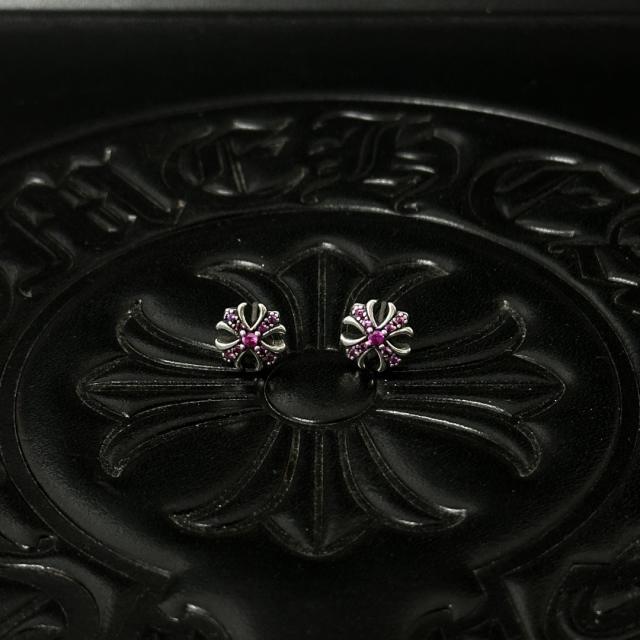 CH Cross Flower Pink Ruby Stud Earrings