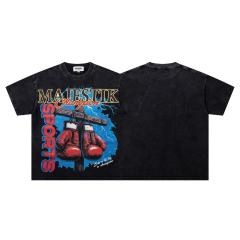 Dark Cross Boxing Glove Rhinestone Print Washed Tee 29060720