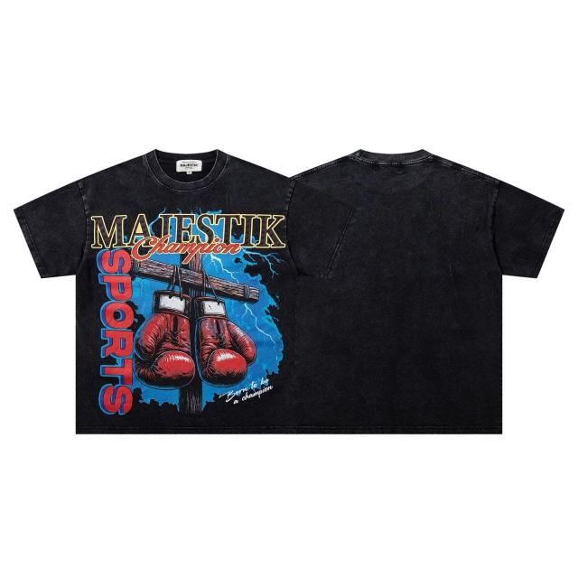 Dark Cross Boxing Glove Rhinestone Print Washed Tee 29060720