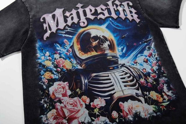 Flower Space Skull Rhinestone Print Washed Tee 29060787