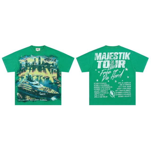 Yacht Tour Night Scene Rhinestone Print Washed Tee 29064539