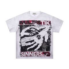 Sinner Series Double Hands Rhinestone Print Washed Tee 29060740