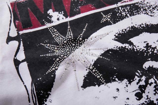 Sinner Series Double Hands Rhinestone Print Washed Tee 29060740