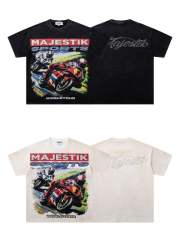 Retro Motorcycle Event Rhinestone Print Washed Tee 2 colors 29060730
