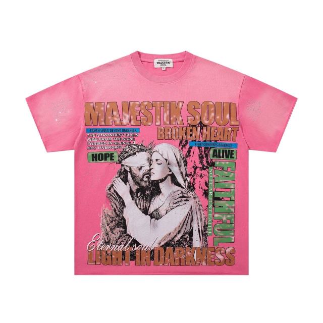 Jesus And Virgin Mary Religious Rhinestone Print Washed Tee 2 colors 29060788