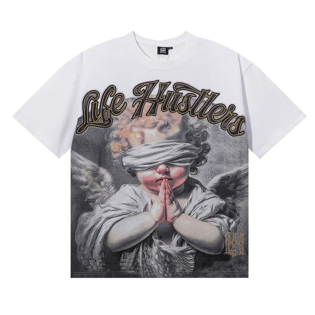 Blindfolded Wishing Angel Rhinestone Print Tee 2 colors 28751247
