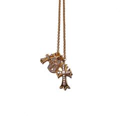 CH 22K Gold Plated Full Clear Diamond Triple Cross & Dog Tag Necklace