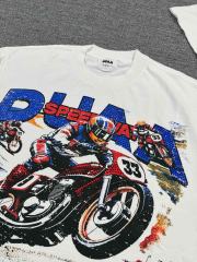 Motorcycle Racing Rhinestone Print Washed Tee 29053844